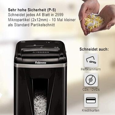 Fellowes Aktenvernichter High Security 9 Blatt: Шредер Fellowes High Security 9, для офісу та дому, Powershred 450M, 19л кошик, тихий, 2000+ частинок/A4, знищення CD
