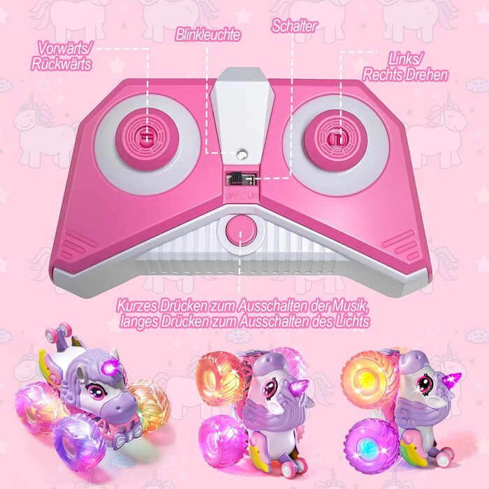 RC Monstertruck 1:20 2.4GHz, рожевий - Динозавр на радіокеруванні 20 км/год, з підйомом, обертанням 360°, LED підсвіткою та музикою для хлопчиків та дівчаток від 3 років