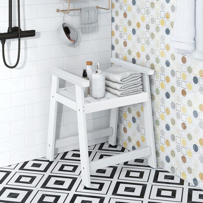 Лавка для душу Costway з полицею, коричнево-біла, 32,5x32,5x43,5 см. Макс. вантажопідйомність: 165 кг