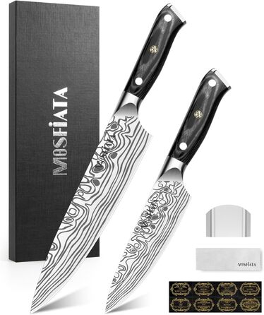 MOSFiATA Набір кухонних ножів: ніж шеф-кухаря та сантку, з нержавіючої сталі, професійний, з подарунковою коробкою