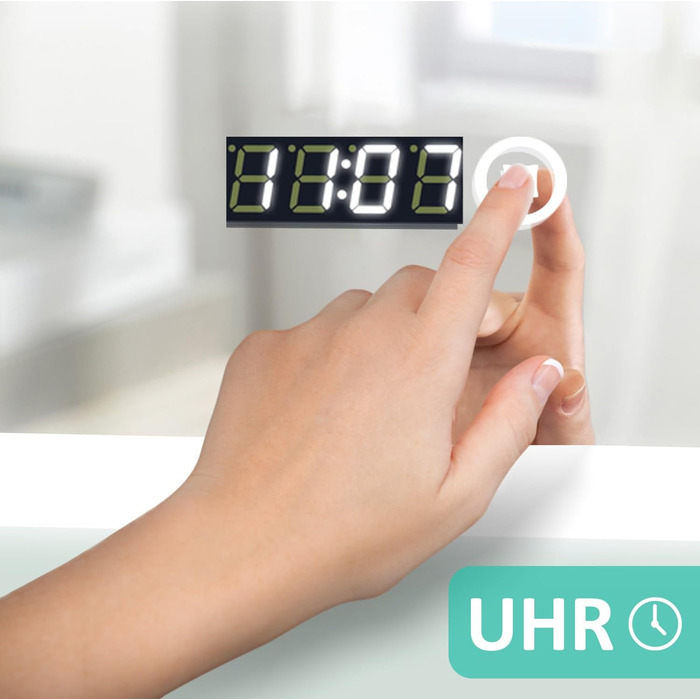 Дзеркало для ванної кімнати з підсвічуванням та годинником Boromal 50x70 см, диммер, 3 кольори світла, 2470 лм