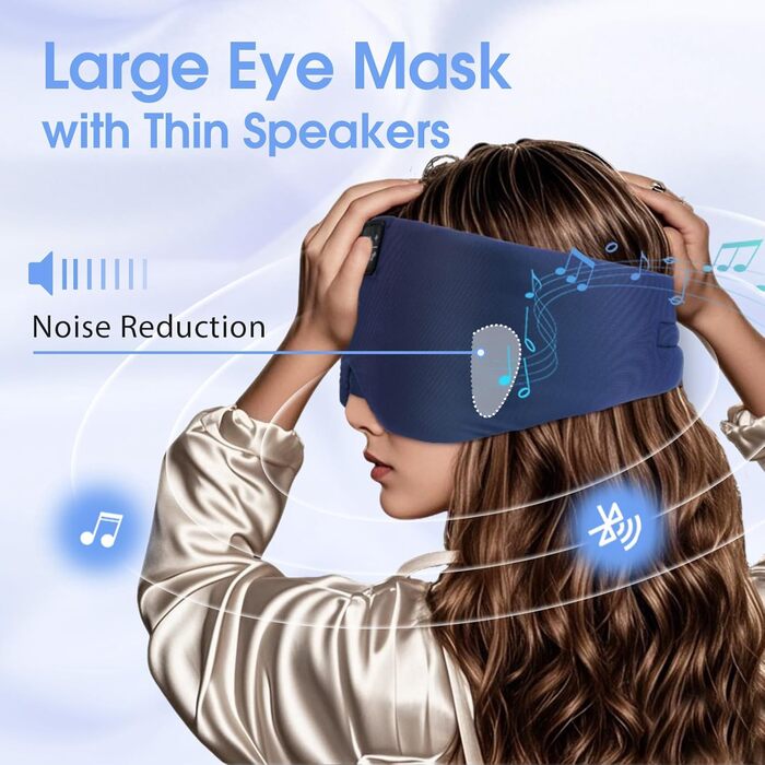 Маска для сну з Bluetooth-навушниками, 100% затемнення, шовкова тканина, для чоловіків та жінок, м'які навушники, Bluetooth-маска для сну, подорожей, блакитний колір