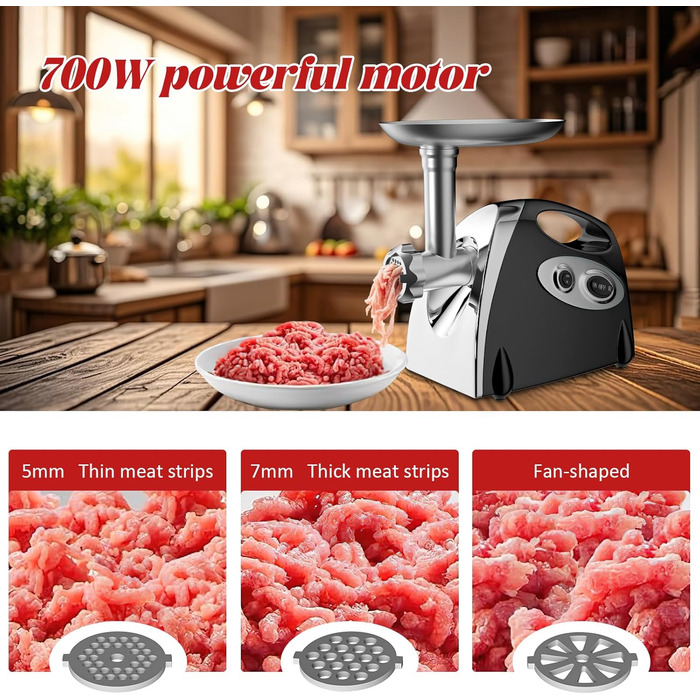 Електрична м'ясоподрібнювач Fleischwolf 2800W, 3 диски, з насадкою для ковбас, чорний