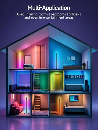 LED торшер у вітальню RGB кутовий, димується з пультом та додатком, синхронізація з музикою, DIY-режим, таймер - чорний