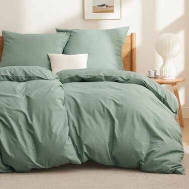 BEDSURE Комплект постільної білизни 135x200, бавовна, 4 частини - зелений колір, комплект з 2 наволочок 80x80 см, Oeko-TEX, застібка на блискавку