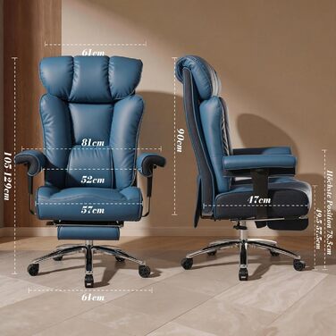 Офісний стілець Efomao XXL 200 кг з підставкою для ніг, штучна шкіра, висока спинка, регульовані підлокітники, підтримка попереку, сірий - для дому та офісу