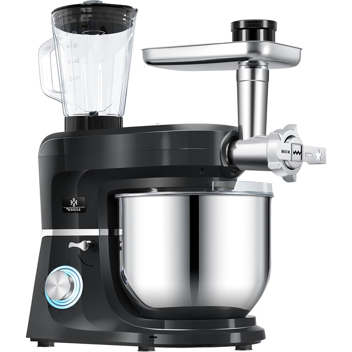 Кухонна машина KESSER 3 в 1 KM 3000 з м'ясорубкою, планетарний міксер, 5.5л чаша, набір насадок, для пасти та випічки, чорний