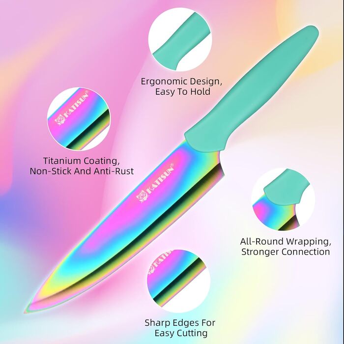 Набір кухонних ножів Katisun, 16 шт. з японської сталі, з бруском для заточування, дощечкою та ножицями. Набір ножів для нарізання, шинкування та нарізання, безпечний для миття в посудомийній машині.