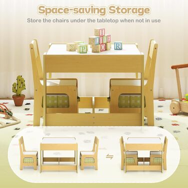 Дитячий меблевий набір GOPLUS 3 в 1: стіл та 2 стільці для дітей, дерев'яний, з місцем для зберігання, ідеально для дому, зелений