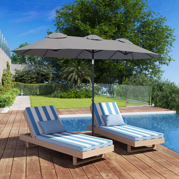 Парасолька для саду Outsunny 285x147см Ринкова парасолька з регульованим кутом нахилу, подвійна парасолька, вітровий навіс, для патіо, сірий