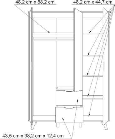 Шафа Forte VANKKA, дошка дуб/біла, 154.7x86.3x42 см, 2 дверцята, 2 шухляди