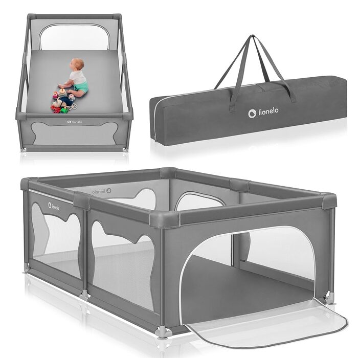 Дитячий манеж Lionelo Willow сірого кольору 120x180x68 см з сіткою, для дітей 0-48 місяців