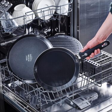 GreenPan Essentials сковорода-гриль (28 см), керамічне антипригарне покриття, без PFAS, для індукційних плит, придатна для миття в посудомийній машині, чорна