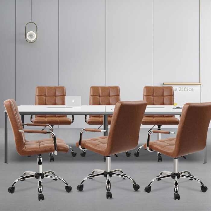 Крісло офісне Clatina Leder з підлокітниками, шкіряне, ергономічне, поворотне, регульоване по висоті, для дому та офісу, коричневе, 160 кг, 1 шт.