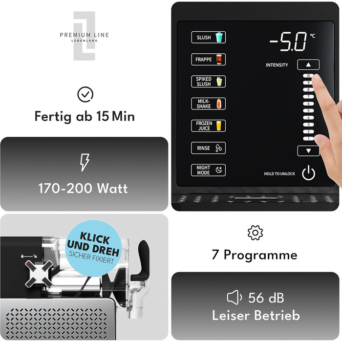 LEBENLANG Преміум машина для приготування сляш 2L - 5 режимів, швидка заморозка за 15 хв, з книгою рецептів та автоочищенням. Ідеальна для дому. Машина для сляш, фрозен сляш, сляшмейкер