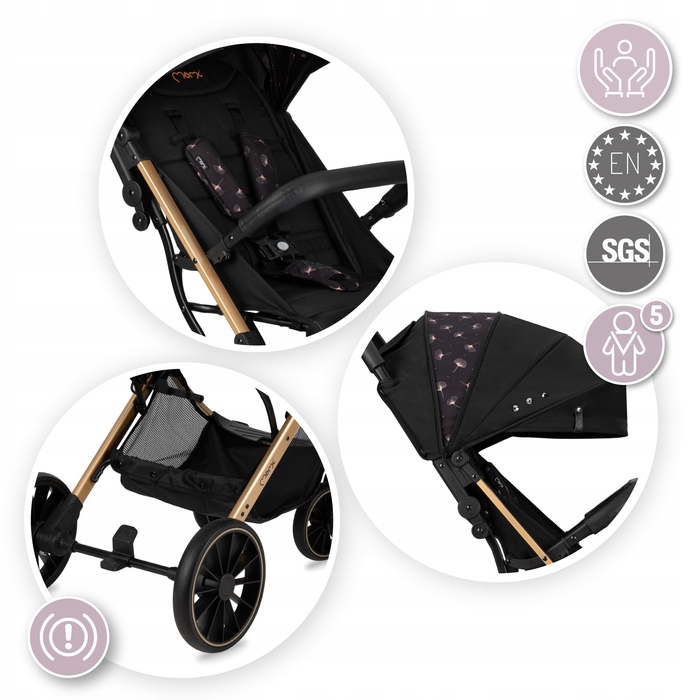 Дитячий прогулянковий візок MoMi Estelle Dakar, чорний, до 22 кг, з аксесуарами