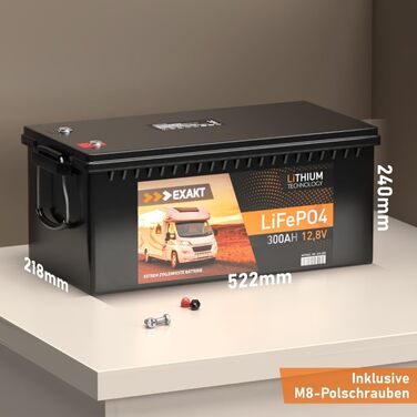 Акумуляторна батарея LiFePO4 12V 300Ah в т.ч. BMS Літієва батарея для човна Батарея для автофургону Сонячна батарея Літієва сонячна батарея Літієвий сонячний ДБЖ замінює 280Ah 200Ah