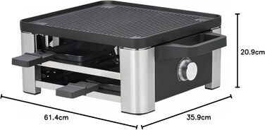 Raclette WMF 4 персони з пательнями та скребками, 870 Вт, нержавіюча сталь матова (набір 2 шт.)