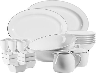 Професійна їдальня MSER 931532 на 6 персон білого кольору з набором кавового посуду з 18 предметів, фарфор (Срібна оправа, набір аксесуарів)
