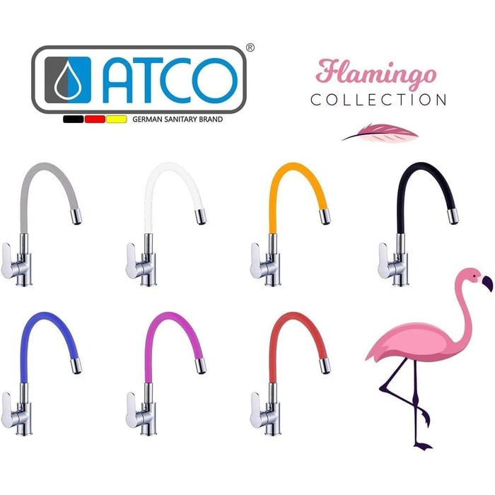 Змішувач для кухні ATCO Flamingo Змішувач для кухні Гнучкий вилив Одноважільний змішувач Одноважільний змішувач Гнучкий змішувач для раковини Раковина хром-помаранчевий