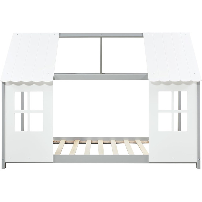 Дитяче ліжко Tostedt en.casa: ліжко-будиночок, ліжко для підлітків, ліжко-ігровий будиночок, напіввідкритий дизайн, ліжко Монтессорі з масиву сосни, 120x200 см, рожево-біле