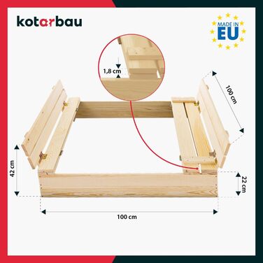 Пісочниця KOTARBAU® з кришкою, 120x120 см, дерево, з лавками