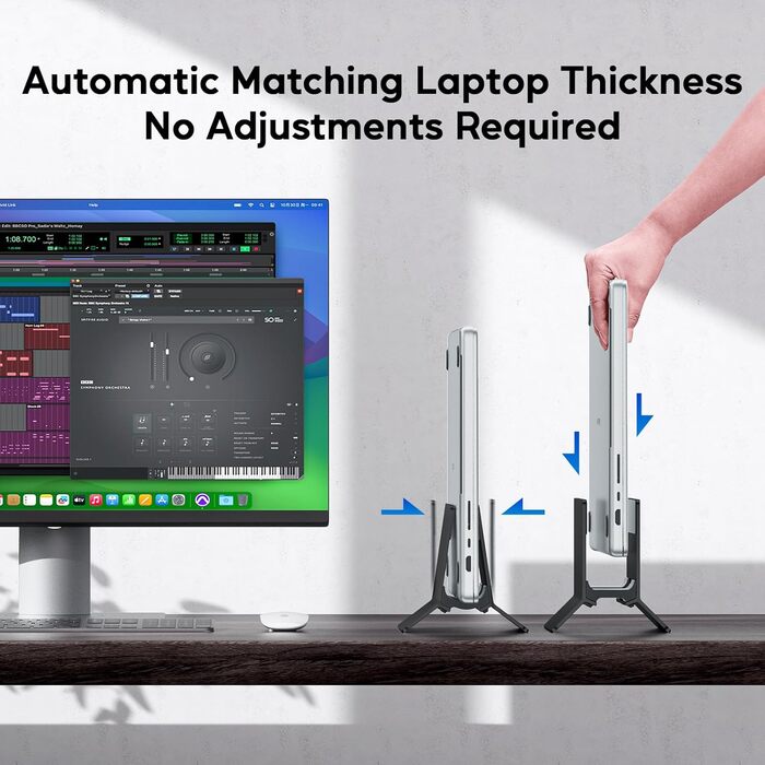 Підставка для ноутбука вертикальна, алюміній, регульована, сумісна з MacBook, iPad, Tablet, Mac mini (Чорний)