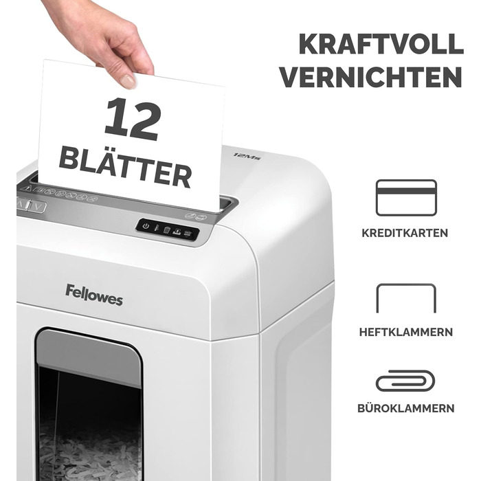 Шредер Fellowes Microcut P5: знищення 2000+ частинок/A4, 10 листів, Powershred 10M, для офісу/дому, 19л кошик, захист від несанкціонованого доступу