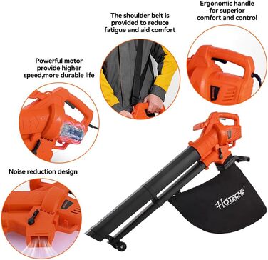 Hoteche 3000W потужний листягрій з функцією подрібнення та всмоктування | Швидкість вітру 270 км/год | Об'єм всмоктування 13 м³/хв | У комплекті мішок для збору листя 45л