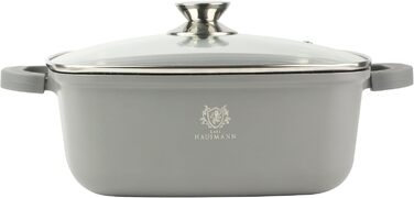 Каструля з антипригарним покриттям 10 літрів з кришкою, діаметр 28 см, з алюмінієвого лиття, для всіх типів плит (включно з індукцією), сіра. Ідеально підходить для супу, тушкування, приготування великих порцій.