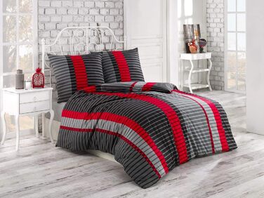 Комплект постільної білизни 200x200 з бавовни – набір постільної білизни на всі сезони, м'який та дихаючий, простирадло та наволочки 80x80 см з блискавкою, Petrol (Вітер/Червоний, 200x200 см (3-частини))