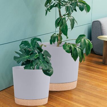 Набір горщиків для квітів QCQHDU 2 шт. з дренажними отворами та знімним дном, підставки, сучасний декор для дому та саду (світло-сірий, 30.5 см)