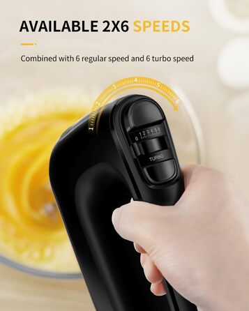 Електричний міксер ручний 6 швидкостей + турбо, без розбризкування, з набором аксесуарів з нержавіючої сталі, 400W, тихий мотор, великий об'єм