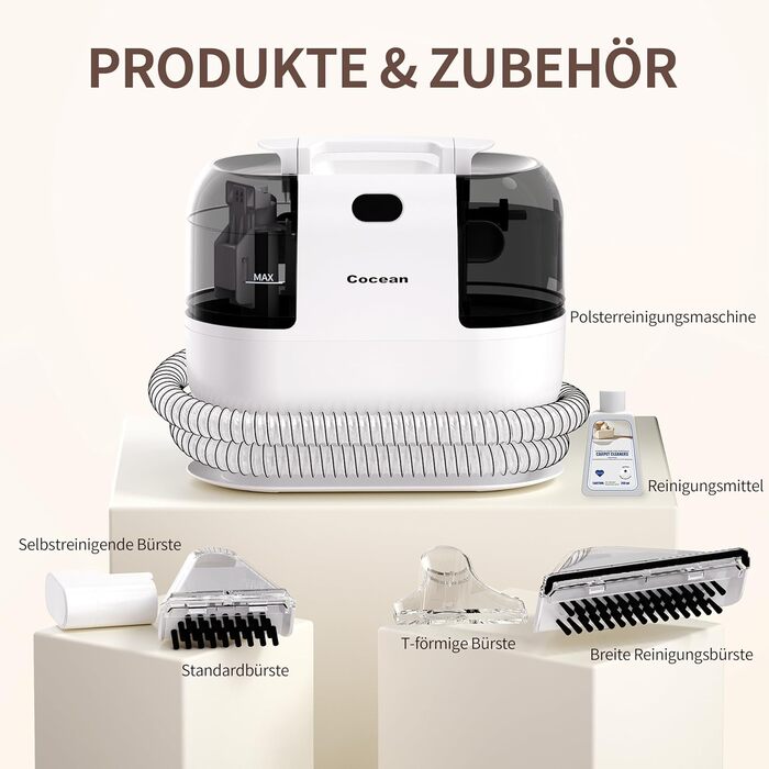 COCEAN Потужний пилосос для миття килимів та м'яких меблів, 18Kpa, для дому та автомобіля, білий