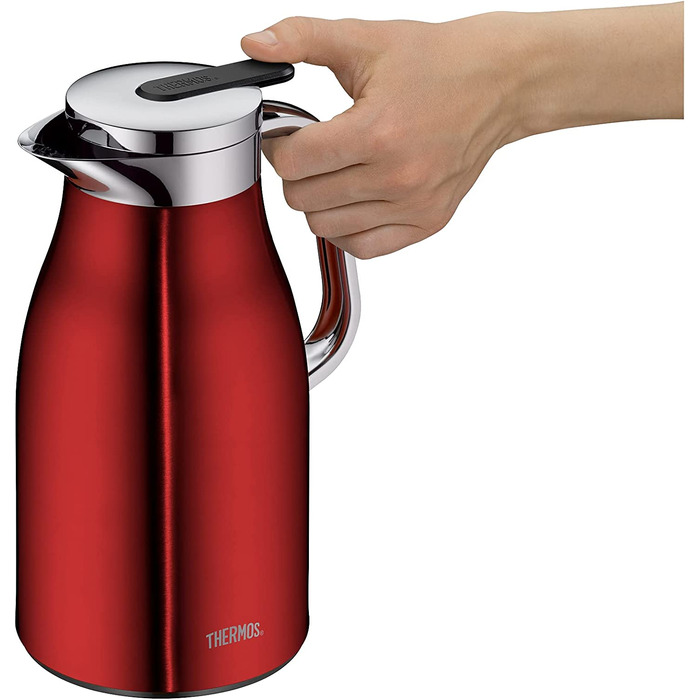 Термос Thermoskanne Century, нержавіюча сталь, 1 л, скляний вкладиш, клапан для наливання однією рукою, 4046.248.100. Зберігає тепло до 12 годин, ідеальний для кави та чаю, на 8 чашок, колір Cranberry