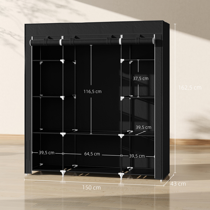 Шафа для одягу HOMCOM з блискавкою, 1 перекладина, 10 полиць, 150x43x162,5 см, фліс, економна та міцна.
