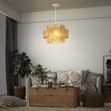 Підвісна лампа з тришаровим абажуром, метал, мотузка з натурального льону, світло-коричневий