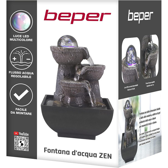 BEPER P201UTP200: Кімнатний фонтан-водоспад з підсвічуванням, Zen, чорний, невеликий