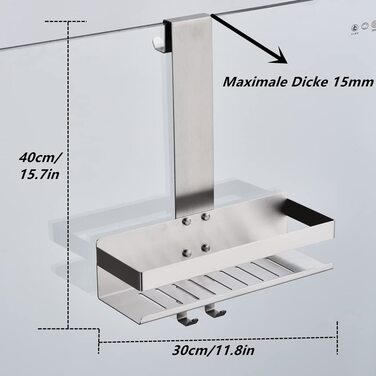 Настінна поличка для душу з нержавіючої сталі з гачками, H30BN-1DH, 1 відсік, з полірованим нікелем