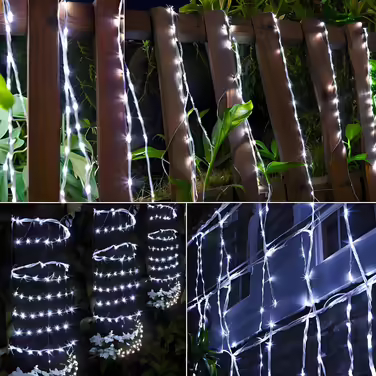 Сонячна LED гірлянда-шланг 20 м, водонепроникна, з USB, 8 режимів, пульт, холодне біле світло, для вулиці, саду, новорічна та весільна декорація