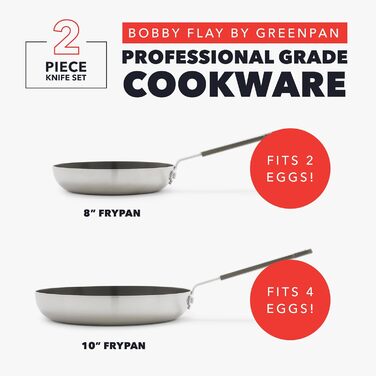 Набір сковорідок GreenPan x Bobby Flay: 20.3 см та 25.4 см, нержавіюча сталь, професійний, індукційний, антипригарне покриття без PFAS