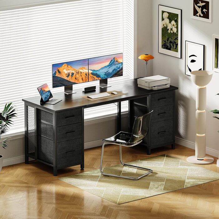 Комп'ютерний стіл Coleshome з 6 висувними ящиками, 160x52 см, білий, для дому та офісу