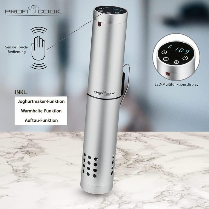 ProfiCook® Sous Vide Garer PC-SV 1159: Су-від прилад з Wi-Fi, 1000 Вт, діапазон температур 0-90°C, автоматичні програми, корпус з алюмінію, LED дисплей, функція автоматичного вимкнення