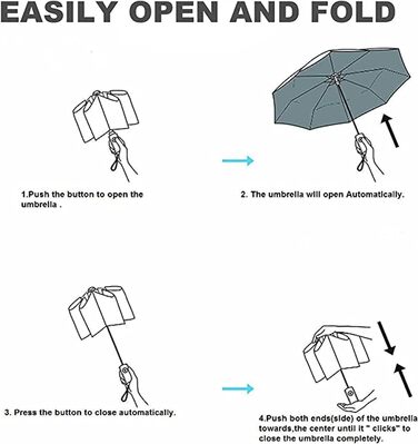 Парасолька Bifrost Umbrella Ø 100 см з ергономічною ручкою з відкритим і автоматичним дизайном, золотим покриттям від пошкоджень вологою, захистом від ультрафіолету, для чоловіків/жінок/дівчат Чорний