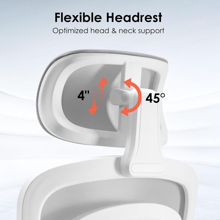Ергономічне крісло Farini для офісу та дому: регульоване, з підголівником, сіро-біле. Ідеально для роботи за комп'ютером та в home office.