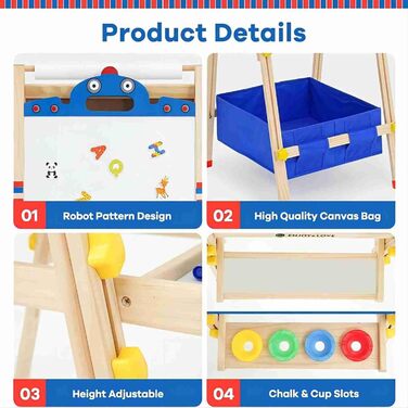 Дитяча мольберт Kinder Staffelei з двома сторонами, регульована висота, з роликом для паперу, аксесуари, підставка для речей (робот)