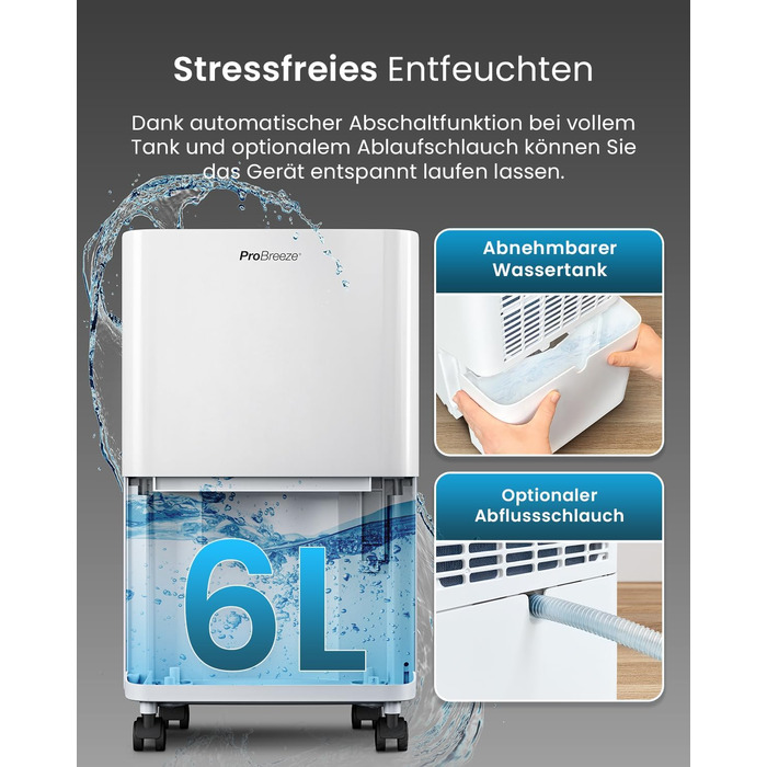 Електричний осушувач повітря Pro Breeze 20L - для дому, від вологи та цвілі, з функцією прання, таймером, фільтром, смарт-додаток, до 35 м²