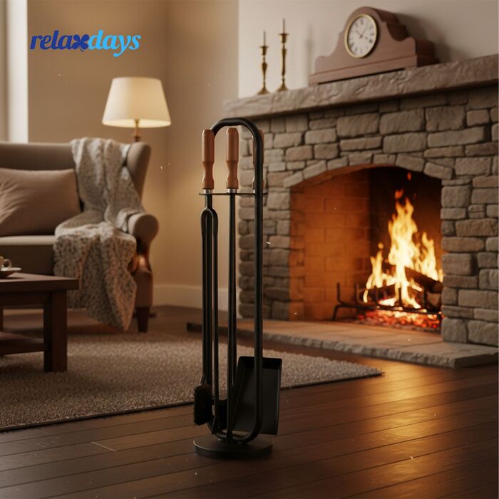 Набір для каміну Relaxdays, 5 предметів з дерев'яними ручками