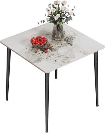 Стол кухонний FATIVO, 80x80 см, білий глянцевий, мармур, для 2 осіб, метал, скандинавський стиль
