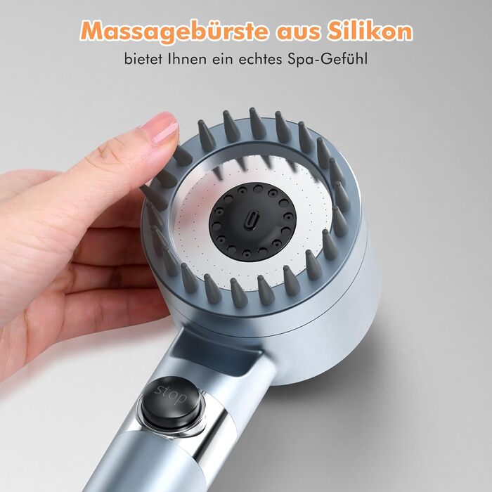 Фільтр для душу MEKO з високим тиском, ручна лійка з 15-шаровою фільтрацією, шланг 1,5м, 3 режими, економія води, видаляє хлор, жорстку воду, важкі метали (блакитний)